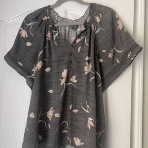 Wonderly Gray Blouse with Pink Floral Pattern